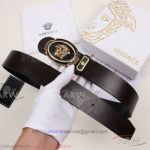 AAA Quality Versace Brown Engraved Leather Belt Prcie - Gold Diamond Buckle